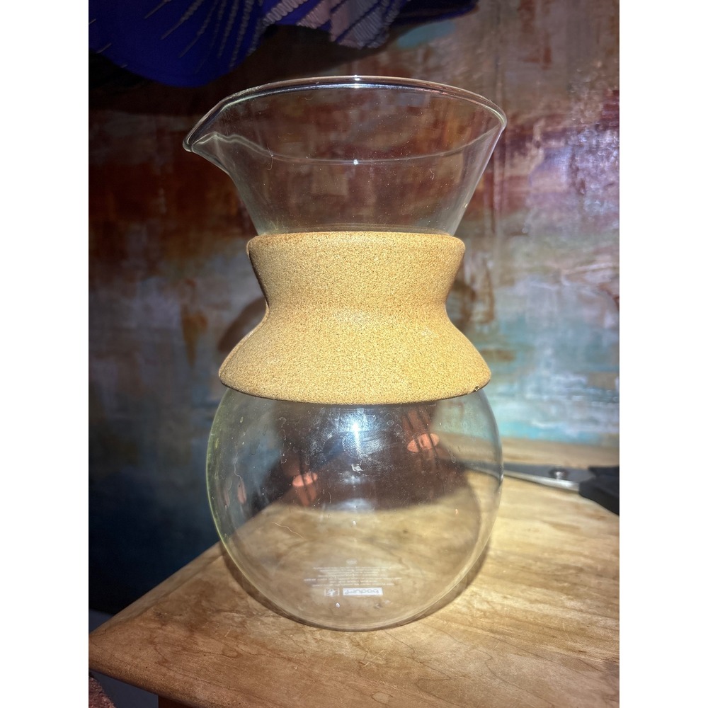 Bodum Pour Over Coffee Maker Glass Carafe with Cork Sleeve 34oz 1L Clear Tan
